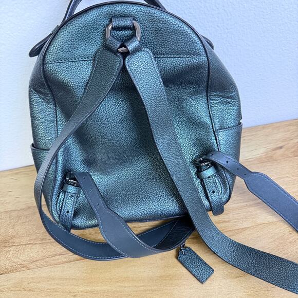 Coach Petite Campus Backpack 23 Green Metallic Polished Pebbled Leather Charm - Picture 5 of 16